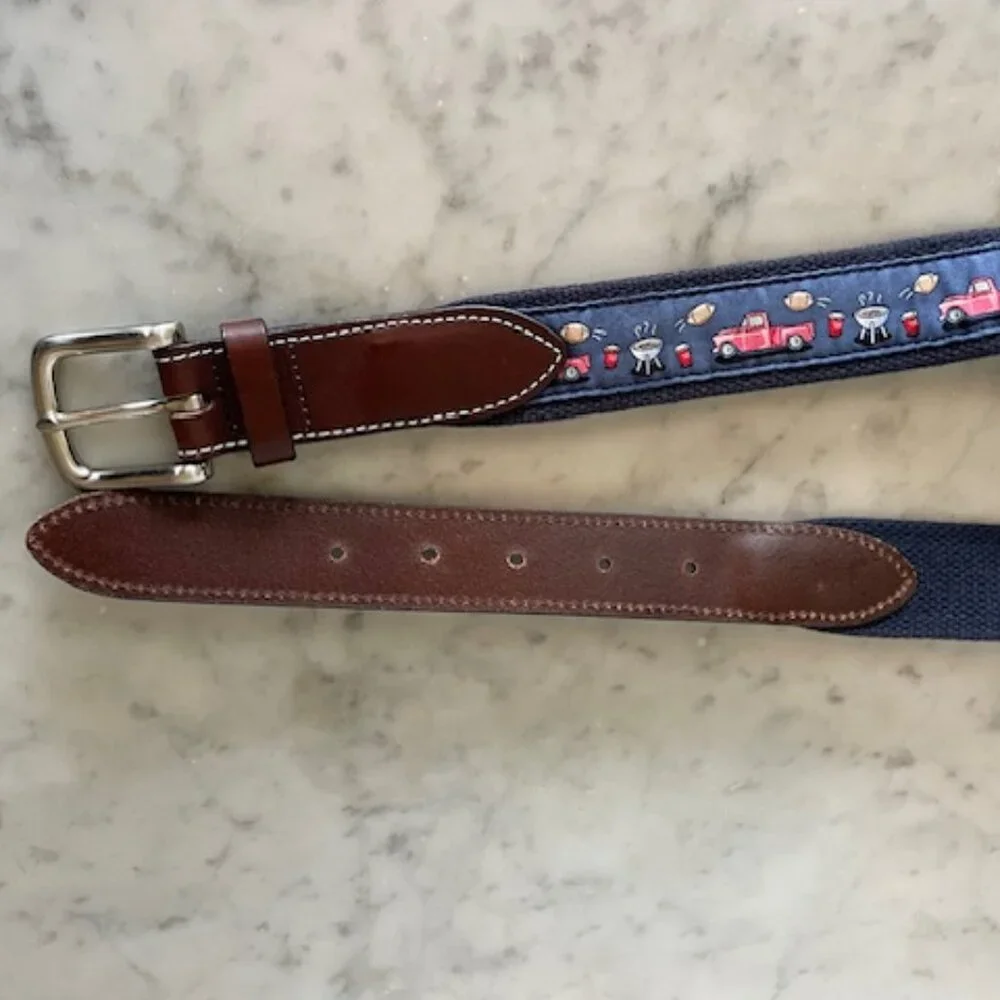 VINEYARD VINES Game Day Blue Ribbon D-Ring Belt Vintage 30